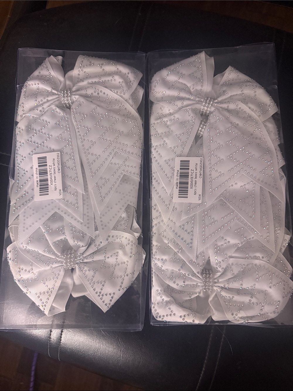 Girls White Rhinestone Bow Hair Clips - Elegant Sparkle